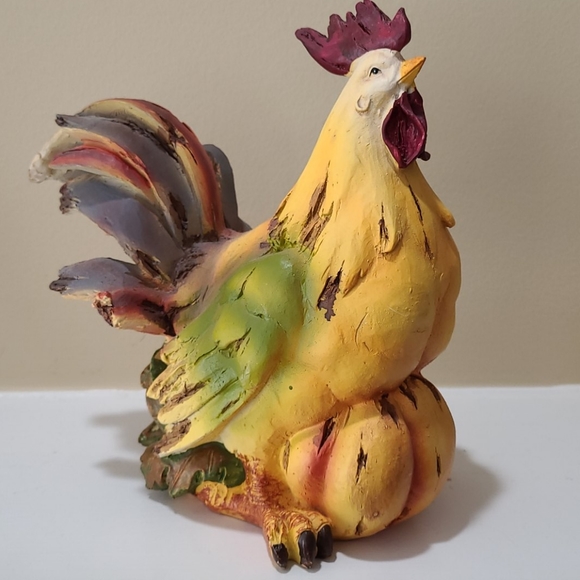 Other - Vintage Rooster Strut Rainbow Feathers Figurine Statue Large Resin 9 inches tall